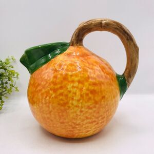 POTTERY BARN Pitcher Vintage Porcelain Orange Fruit French Country  6.5x7 Inches